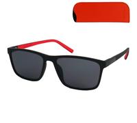 Mini Brille - Lunettes de Soleil de Lecture Flexibles, Monture en Plastique Grande et Rectangulaire avec Branches Flexibles, Noir avec Rouge, Étui, Lunettes de Lecture Homme et Femme 2.5 Dioptrie