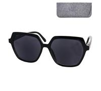 Mini Brille - Lunettes de Soleil de Lecture Vintage Hexagonale Grande, Etui Inclus, Oversize Legere Monture Plastique (Noir), Lunettes de Lecture Femme + 1.5 Dioptrie