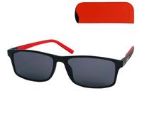 Mini Brille - Lunettes de Soleil Flexibles sans Correction, Monture en Plastique et Rectangulaire avec Branches Flexibles, Noir avec Accent Rouge, Étui, per Homme et Femmee