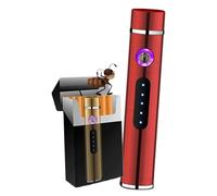 Mini Briquet à Arc électrique Rechargeable par USB, Coupe-Vent, sans Flamme, Allume-Cigare Plasma avec indicateur de Batterie, Peut être placé dans l'étui à Cigarettes (Color : Rouge)