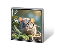 Mini broche classique en alliage d'aluminium avec motif souris de Guinée avec lunettes - 1,8 x 1,8 cm - Pour sacs à dos, chapeaux, costumes, vestes, vêtements