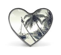 Mini broche classique en alliage d'aluminium de 2,5 cm en forme de cœur avec palmiers et bateaux de pêche pour sac à dos, chapeau, costume, veste, décoration de vêtements