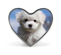 Mini broche classique en alliage d'aluminium en forme de cœur bichon frisé de 2,5 cm pour sac à dos, chapeau, costume, veste, décoration de vêtements
