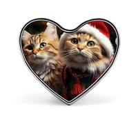 Mini broche en forme de chat de Noël en forme de cœur - 2,5 cm - En alliage d'aluminium - Personnalisable - Pour sac à dos, chapeau, costume, veste, décoration de vêtements
