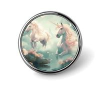 Mini broche ronde de 2,5 cm, deux chevaux volent - Épinglettes en métal durable et léger - Broche élégante en alliage d'aluminium pour veste, chapeau, chemise, sac