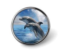 Mini broche ronde de 2,5 cm, deux dauphins, durable et légère, en alliage d'aluminium, élégante broche pour veste, chapeau, chemise, sac