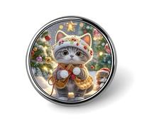 Mini broche ronde en alliage d'aluminium de 2,5 cm avec motif de chants de Noël en forme de chat pour sac à dos, chapeau, costume, veste, décoration de vêtements