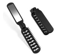 Mini brosse à cheveux, brosse à cheveux pliable de voyage avec miroir, petite brosse à cheveux ventilée noire, peigne de poche pour cheveux épais et bouclés, brushing, lissage, démêlage, mini brosse à