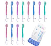 Mini Brosse a Dent Jetable avec Dentifrice 12 Brossettes à Dents Jetables 5 en 1, avec Dentifrice Pré-Enduit, Fil Dentaire, Brosse à Langue, Cure-Dents, Compactes et Portables pour Voyage