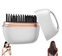 Mini Brosse lisseur à cheveux sans fil 2 en 1 avec 3 réglages de température, chauffe rapide en 30 secondes, chargement USB-C,coque anti-brûlure, pour tous types de cheveux,voyages et maison (Blanc)
