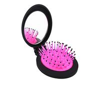 Mini brosse pliante portable 2 en 1 pour femme et fille avec miroir - Rose rouge