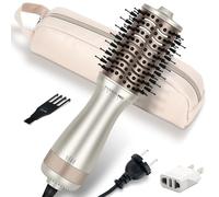 Mini brosse soufflante de voyage, PARWIN PRO BEAUTY brosse ovale avec double tension automatique 110-240 V, sans réglage manuel, technologie ionique, 3 températures, prise UE & adaptateur US