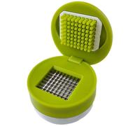 Mini broyeur d'ail pour amateurs de cuisine à domicile - Hachoir manuel à poussoir avec lame en maille d'acier inoxydable et tasse de collecte amovible (7,6 x 7,9 x 7,9 cm)