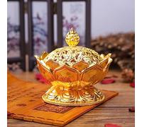 Mini brûleur d'encens Lotus Bronze en Alliage de Zinc avec Couvercle, Pot d'encens pour Charbon, également pour bâtonnets d'encens ou cônes d'encens pour décoration de Maison et de Bureau,S (Or)