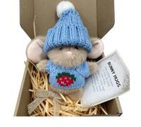 Mini Bunny Hug Cute Easter Gift, Handmade Crochet Bunny Hugs in a Box, Easter Bunnys Toy, Pocket Hugs Gift for Easters, Cute Plush Rabbit Doll for Kids & Friends (Blue)