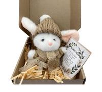 Mini Bunny Hug Cute Easter Gift, Handmade Crochet Bunny Hugs in a Box, Easter Bunnys Toy, Pocket Hugs Gift for Easters, Cute Plush Rabbit Doll for Kids & Friends (Khaki)