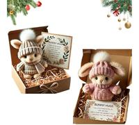 Mini Bunny Hug Cute Easter, Handmade Bunny Hugs in Box, Pocket-Sized Comfort with Knit Hat & Gift Box, for Friends Family (2PCS-P+G)