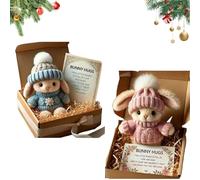 Mini Bunny Hug Cute Easter, Handmade Bunny Hugs in Box, Pocket-Sized Comfort with Knit Hat & Gift Box, for Friends Family (2PCS-P+B)