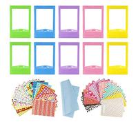 Mini Cadre Photo 10 Pcs Cadre Photo Coloré en PVC 40 Pcs Autocollants de Bordure et 1 Pc Toile de Nettoyage pour Appareils Photo Instantané Fujifilm Instax Mini 11 9 7s 8 90 70 50 25s 26 SP-1