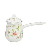 Mini cafetière en émail de 700 ml pour soupe, lait chaud, lait, fondu du lait, faire fondre le lait, faire fondre le lait et faire bouillir la cuisinière pour cuisine, salle à manger (fleurs beiges)