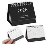 Mini calendrier 2025 2026 - Petit calendrier de table - Septembre 2025 à décembre 2026 - Mini calendrier de bureau - Petit planificateur familial - Noir