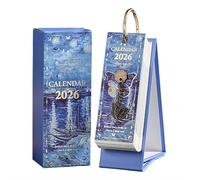 Mini calendrier de bureau 2026, 2026 vintage de style européen, peinture à l'huile, calendrier mensuel de 18 x 6 cm, pour l'école, le bureau, la maison (style A)