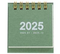 Mini Calendrier de Bureau Mensuel 2025, Papier Vert à Anneaux Métalliques | Format Debout pour Repérer les Dates, Organiser Échéances et Planifier Quotidiennement, Étudiants, Maison, Bureau
