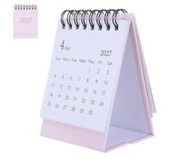 Mini Calendrier Mensuel de Bureau à Pied Rose, 18 Mois, Pages Perforées | Format Compact Quatre Pouces, Reliure Métallique Double Anneau, Support Stable, Feuillets Épais, pour Comptoir ou Étude