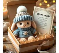 Mini câlin de lapin fait à la main - Cadeau de Pâques mignon avec carte, en peluche douce - Mini câlins de lapin dans une boîte - Cadeau de Pâques inspirant - Pour homme et femme - Bleu