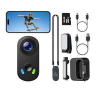 Mini caméra 4K, caméra d'action portable avec support magnétique, étui de charge, contrôle par application WiFi, stabilisation EIS, carte SD 64 Go, enregistrement mains libres pour vlogging, voyage