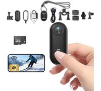 Mini Caméra Action 4K WIFI, Camera Sport 360 Degrés avec 64 Go, Micro Caméra POV 170° Enregistrement Pendant Charge, Action Cam Casque Moto pour Cyclisme, Moto, Vlog, Animaux, Chien, Randonnée, Ski