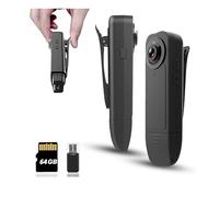 Mini caméra corporelle avec enregistrement audio et vidéo - Petite caméra POV 1080p avec carte 64G - Caméras portables portables portables enregistreurs DV - Caméscope de nuit pour la sécurité des