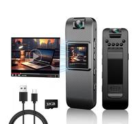 Mini caméra corporelle HD 1080p, enregistreur vidéo portable avec carte SD de 32 Go, vision nocturne et écran de 1,3", objectif rotatif à 180° pour application de la loi, sécurité, sport, livraison