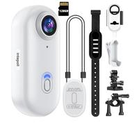 Mini caméra d'action WiFi 4K 128 Go avec pouce POV portable avec caméscope étanche IPX7, support de casque, magnétique, poche sport DV pour vélo, animal de compagnie, vlogging (blanc)