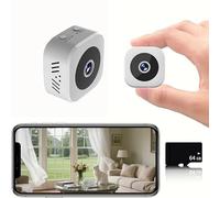 Mini caméra de sécurité 6K sans Fil WiFi 2,4 GHz avec Vision Nocturne, Surveillance à Distance et Maison connectée (Nouveau)(White-64GB Card)