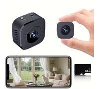 Mini caméra de sécurité 6K sans Fil WiFi 2,4 GHz avec Vision Nocturne, Surveillance à Distance et Maison connectée (Nouveau)(Black-64GB Card)