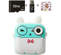Mini-caméra HD Q5, appareil photo numérique à impression thermique pour enfants, bleu gratuit, carte haute vitesse 32G + lecteur de carte + autocollant de dessin animé