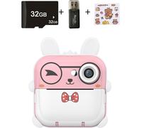 Mini-caméra HD Q5, appareil photo numérique à impression thermique pour enfants, rose , carte haute vitesse 32G + lecteur de carte + autocollant de dessin animé
