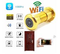 Mini caméra judas de porte - V380 Pro - HD 1080P - Argent doré - Audio bidirectionnel - Vision nocturne IR