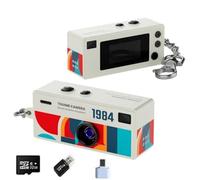 Mini Camera Keychain, Retro Portable Thumb Camera, Mini Digital Camera, 1080P 130° Wide Angle Pocket Video Camcorder, for Travel Vlog Recording (White)