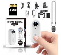 Mini Camera Sport 1080P Camera Sport Avec 64GB TF Caméra Portable POV 120° Wide-Angle Étanche Caméra de sport Audio et Vidéo Enregistrement Mains Libres Action Cam pour Casque Cyclisme Et Moto(Blanc)