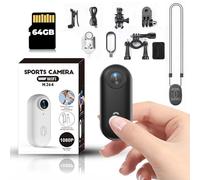 Mini Camera Sport 1080P Camera Sport Avec 64GB TF Caméra Portable POV 120° Wide-Angle Étanche Caméra de Sport Audio et Vidéo Enregistrement Mains Libres Action Cam pour Casque Cyclisme Et Moto(Noir)