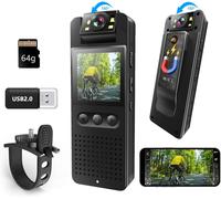 Mini Camera Sport, Caméra Moto/Casque avec Support Vélo, Camera Pieton avec Carte TF de 64 Go, Vision Nocturne Couleur, Photos 16MP, Action Cam pour Voyage, Vélo, Sports