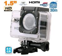 Mini Caméra Sport HD 720P Étanche 30M 1.5' Photos Vidéo Angle 140° Argent 64 Go YONIS