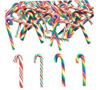 Mini Candy Canes 60pcs Arc-en-Ciel Mini Candy Cane Decorations de Noël 4 Modèles différents Polymer Clay Fake Candy Canne de Noël Fournitures Artisanales pour DIY Téléphone, Mini Candy Canes, Miniatu