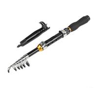 Mini canne à pêche télescopique en fibre de carbone légère et compacte avec bobine en aluminium pour pêche en mer (1,2 m, noir)