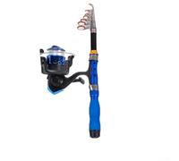 Mini canne à pêche télescopique portable avec moulinet - Canne en carbone pour pêche légère - Fonctionnement fluide et bobine en alliage d'aluminium - Bleu - 1,7 m