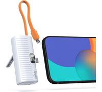 Mini Capsule Power Bank 5000 mAh - High Capacity, Built-in Cables/Stands, 10.5W Fast Charging, Compact and Portable, Mini Size (USB-C Plug + Lighting Cable)