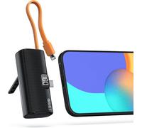 Mini Capsule Power Bank 5000 Mah - High Capacity, Built-In Cables/Stands, 10.5W Fast Charging, Compact And Portable, Mini Size (Usb-C Plug + Lighting Cable)
