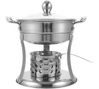 Mini Caquelon Individuel en Acier Inoxydable avec Réchaud Portable | Poignées Doubles, Surface Intérieure Polie, Base Antidérapante, pour Soupe ou Combustible Gel, la Cuisine Domestique